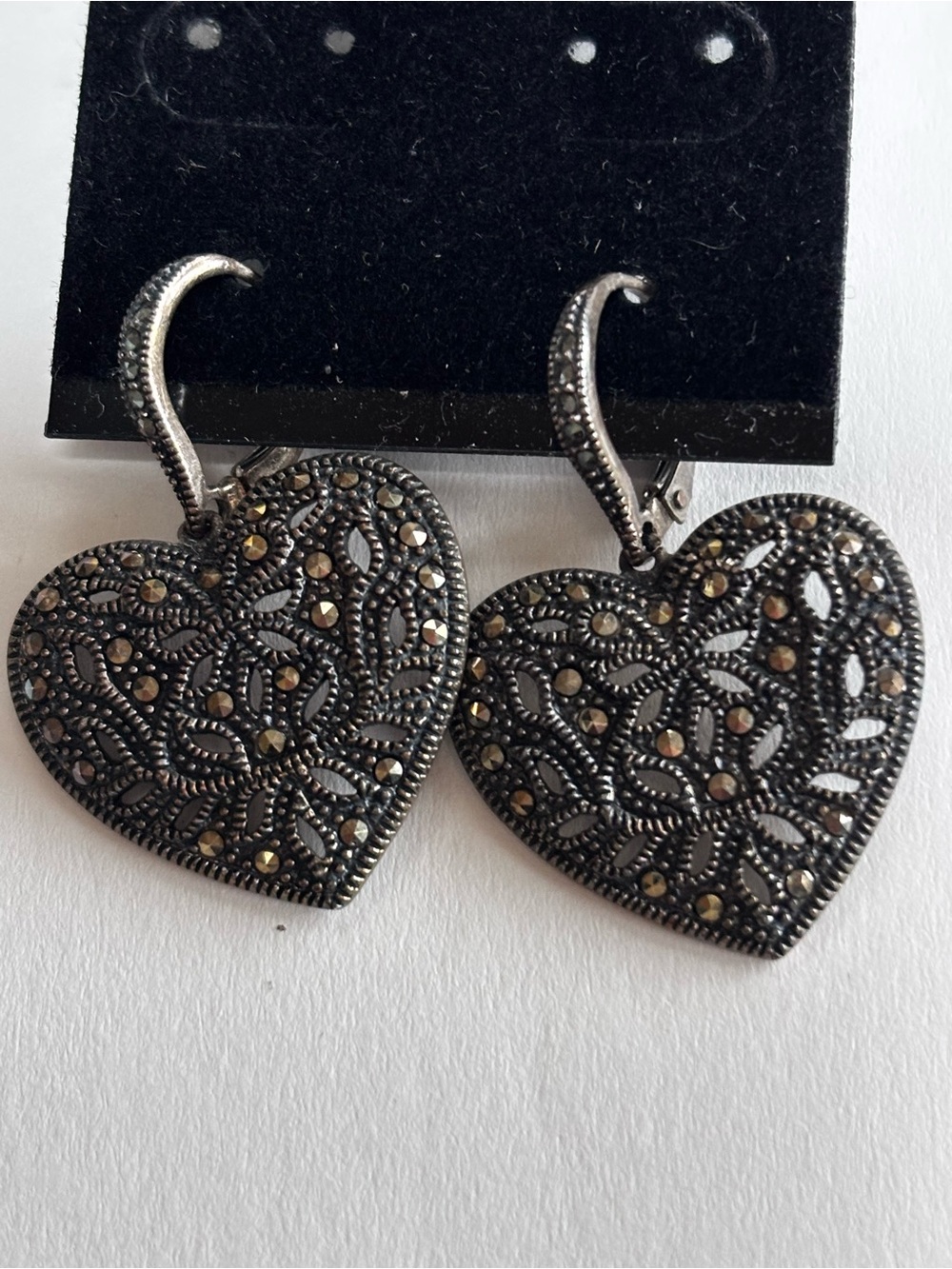 Judith Jack Sterling Silver 925 Marcasite Heart Earrings Sparkle Filigree